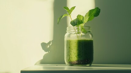 Refreshing Green Smoothie with Mint Garnish in Sunlight