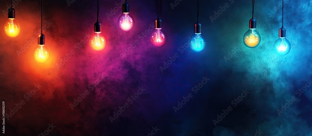 Aufkleber textured dark backdrop featuring colorful lights and bulbs. with copy space image. Place for adding text or design