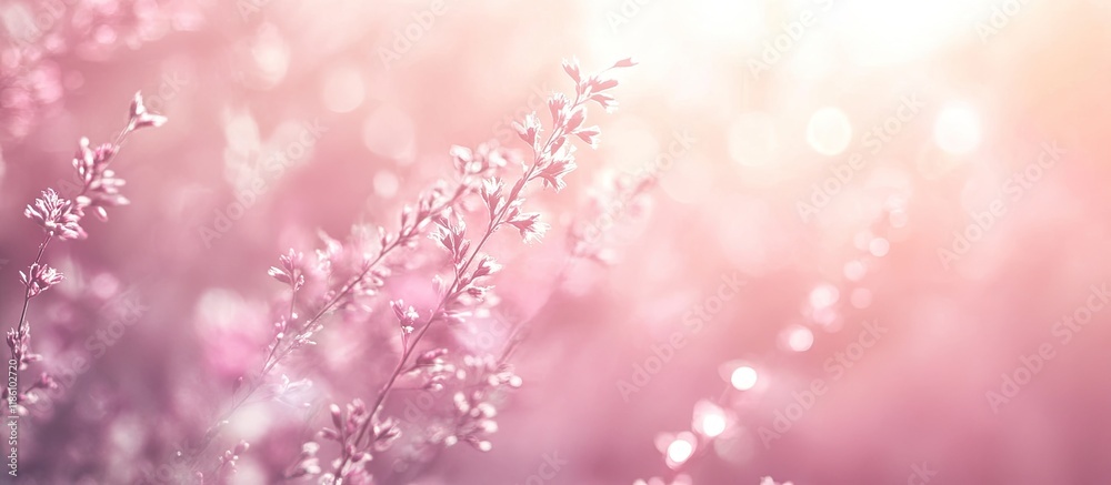 Poster Unfocused summer backdrop in pink tones with sunlight High quality image. with copy space image. Place for adding text or design