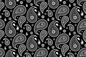 Stylish black and white paisley pattern.  Perfect for textile design, wallpaper, fashion, and website backgrounds.  Bold, graphic design offers a versatile and elegant aesthetic.