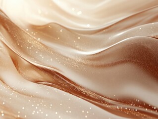 Abstract waves in mocha mousse color, color of 2025 mocha mousse glitter background, close up of mocha splash