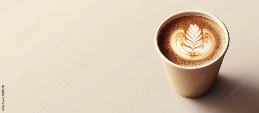 Aufkleber Cappuccino coffee in a paper cup. with copy space image. Place for adding text or design