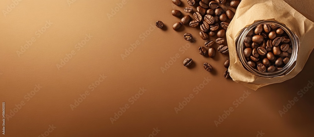 Aufkleber Craft paper with ribbed glass and aromatic coffee beans. with copy space image. Place for adding text or design