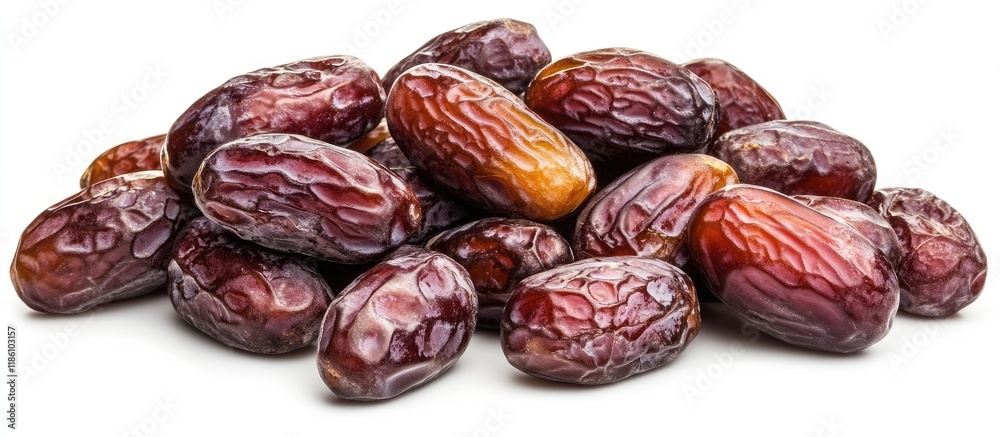 Leinwandbilder pile of large medjool dates close up view isolated on a white background. with copy space image. pla