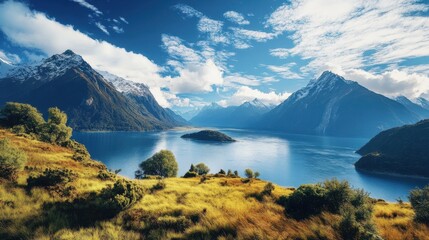 Scenic View of a Fjord Surrounded by Snow-capped Mountains