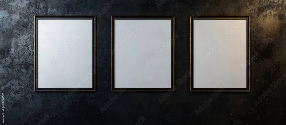 Aufkleber Empty frames against a black wall Design mockup. with copy space image. Place for adding text or design