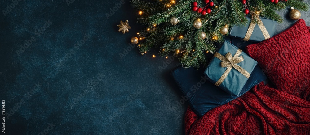 Aufkleber Christmas cushion tree top view flat lay. with copy space image. Place for adding text or design