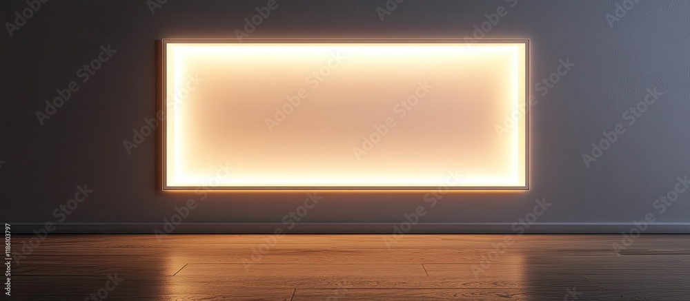 Fototapete Close up horizontal view of a light box on a wall in a room. with copy space image. Place for adding text or design