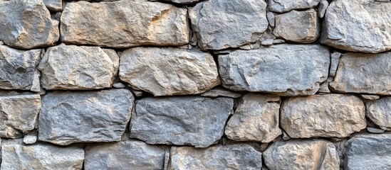 Obraz premium Rough stone wall serving as a creative background texture Natural stone masonry featuring uneven seams Stone wall backdrop. with copy space image. Place for adding text or design