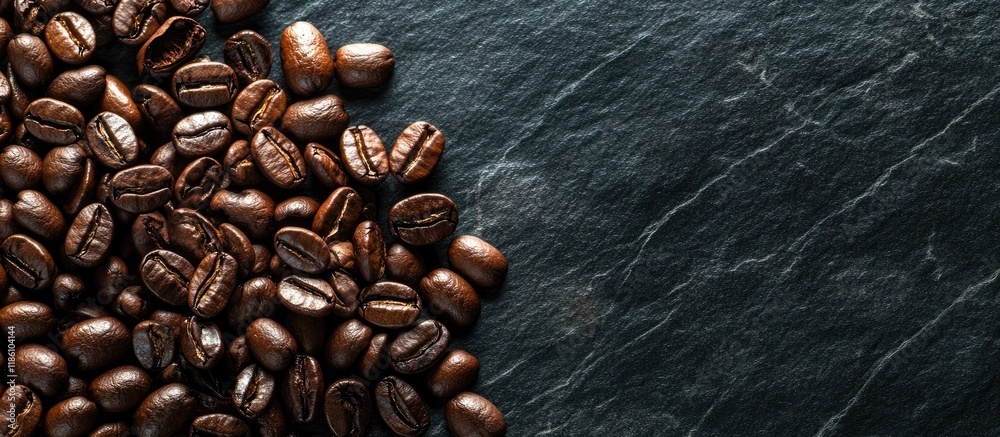 Leinwandbilder coffee beans on a dark table. with copy space image. place for adding text or design