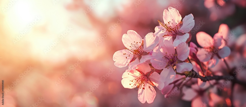 Poster delicate cherry blossoms on a sunny day close up of these beautiful flowers. with copy space image. 