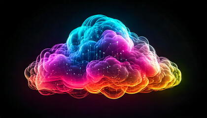 colorful glowing  neon transparent cloud, dark background
