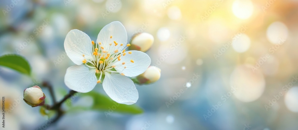 Leinwandbilder white flower set against a blurred background. with copy space image. place for adding text or desig