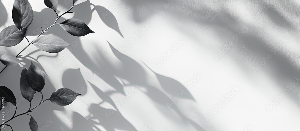 Poster abstract leaves cast a natural shadow overlay on a white textured background suitable for use in pro