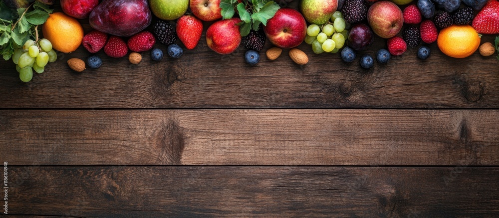 Poster fresh fruits no area for text rustic wood backdrop. with copy space image. place for adding text or 