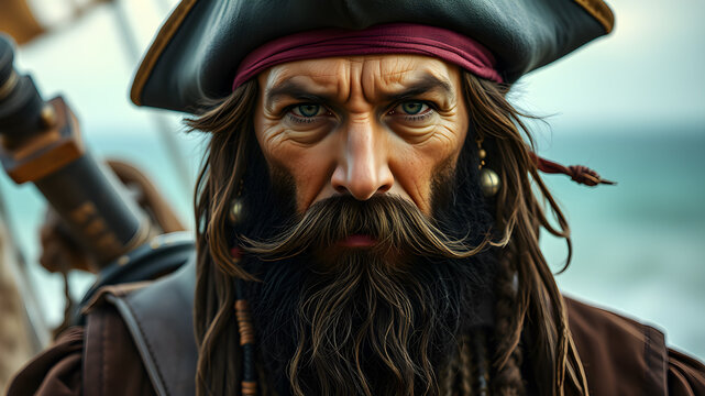 Handsome male pirate. Generative AI
