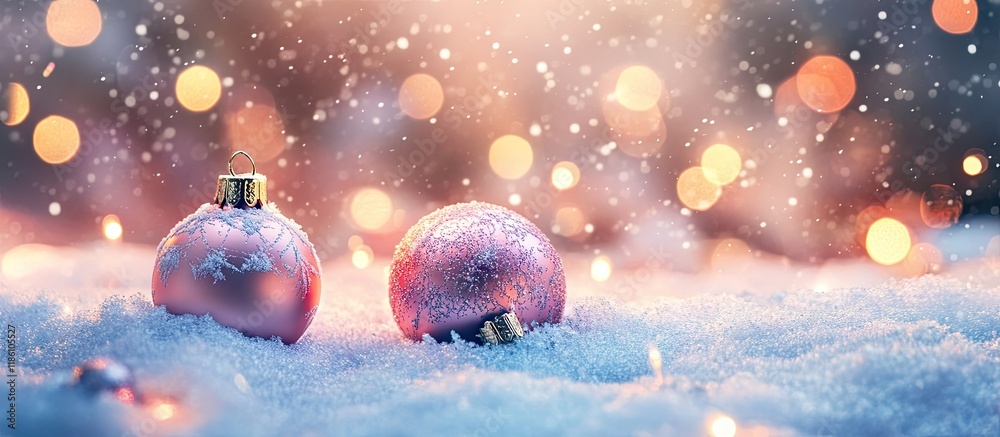 Leinwandbilder frosty winter christmas still life adorned with snow and bright sparkling bokeh. with copy space ima
