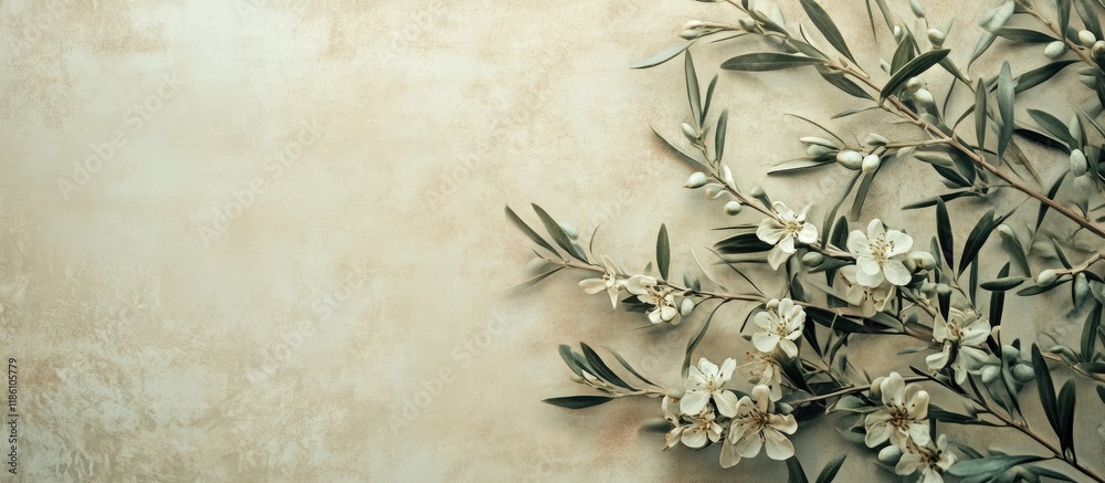 Aufkleber textured vintage paper background featuring olive tree flowers. with copy space image. Place for adding text or design