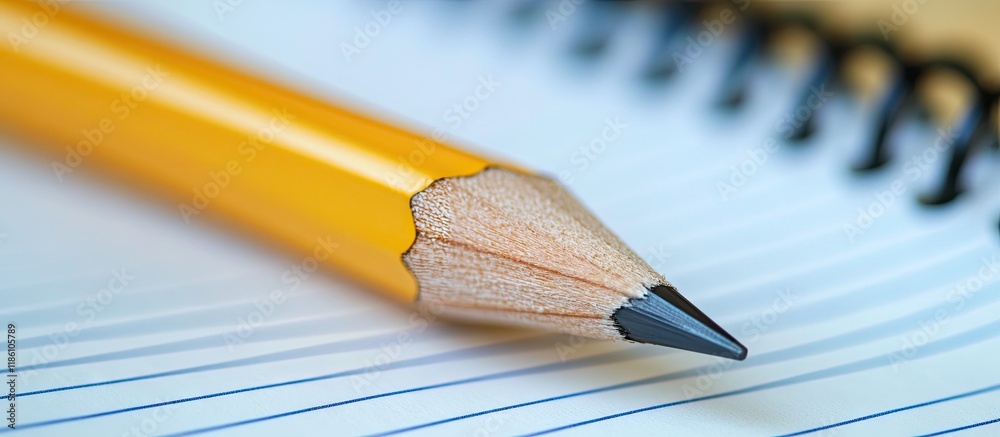 Aufkleber pencil on a lined notebook close up copy space