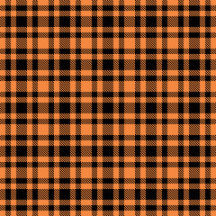 Vibrant orange and black plaid pattern.  Perfect for autumnal designs, Halloween projects, or textile prints.  High-resolution seamless texture ideal for web backgrounds, fabric designs, and more.
