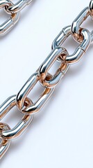Obraz premium A photostock of polished silver chains arranged symmetrically, isolated on a clean white background, bold and industrial, High Quality