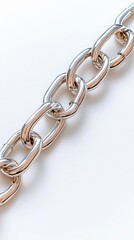 Obraz premium A photostock of polished silver chains arranged symmetrically, isolated on a clean white background, bold and industrial, High Quality
