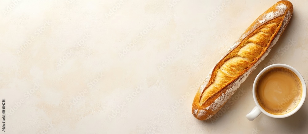 Leinwandbilder baguette and cafe au lait. with copy space image. place for adding text or design