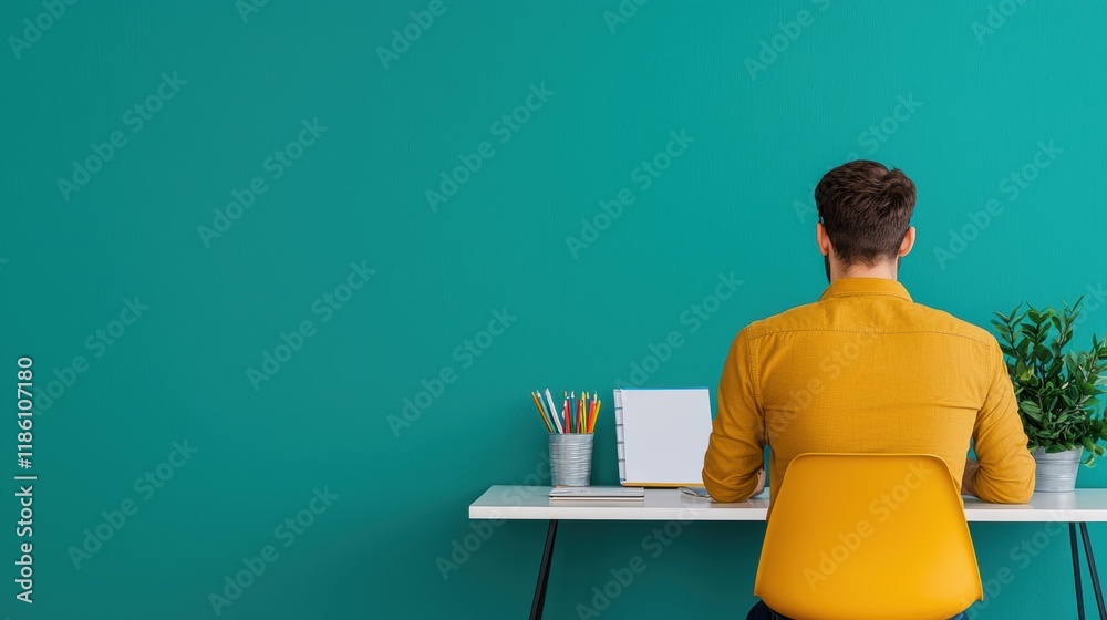 Poster Professional working from home with minimalist workspace setup