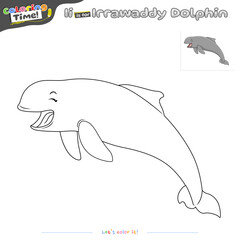 Fototapeta premium Coloring pages and learning the alphabet with Irrawaddy Dolphin