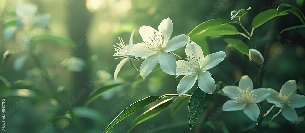 Leinwandbilder flowering of a delicate white blossom in the forest. with copy space image. place for adding text or