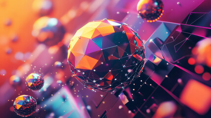 Set of retro futuristic y2k geometric posters. Vector realistic illustration of trendy retrowave flyers with 3D wireframe globe, torus, diamond shape elements and text on mesh landscape background