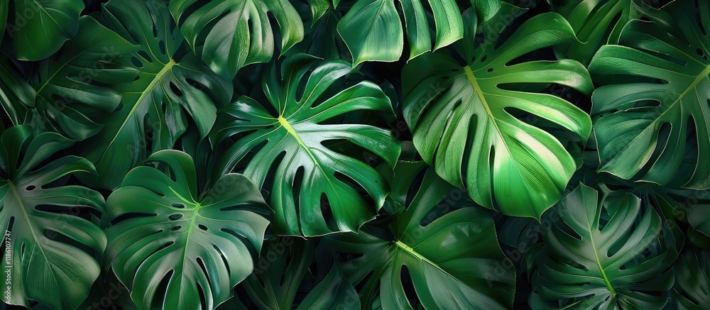 Aufkleber tropical leaf pattern large palm leaves natural green backdrop. with copy space image. place for add