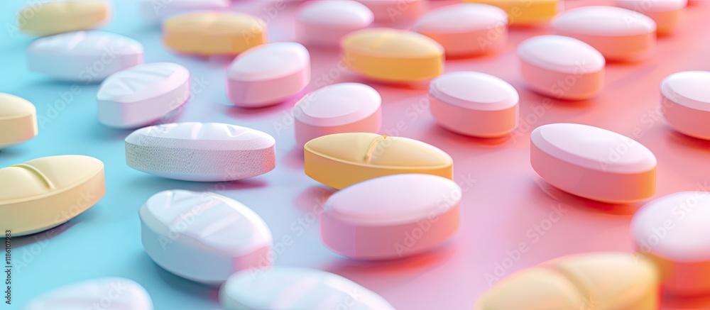 Aufkleber vitamin tablets lined up. with copy space image. place for adding text or design