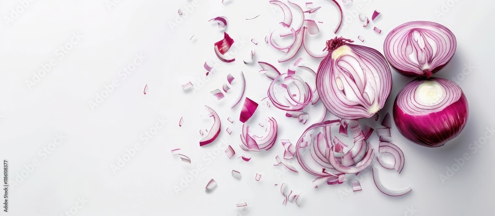 Fototapete chopped red onion. with copy space image. place for adding text or design