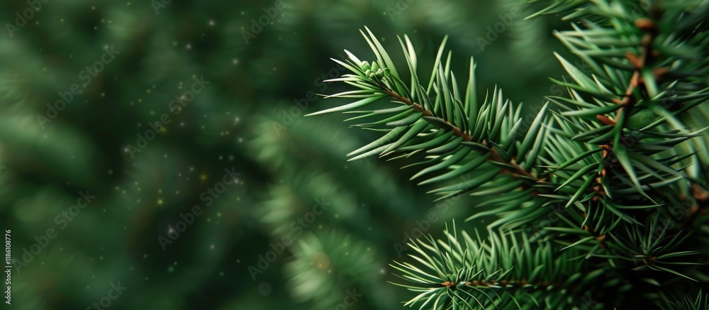 Leinwandbilder green spruce pine needles bloom. with copy space image. place for adding text or design