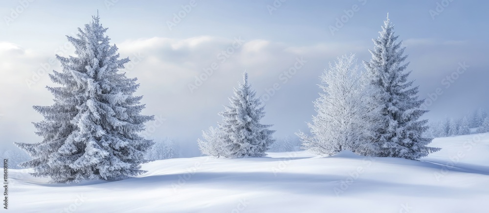 Leinwandbilder a photograph of a snowy landscape featuring trees. with copy space image. place for adding text or d