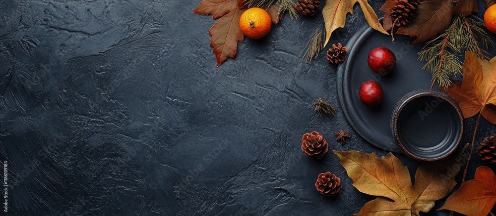 Leinwandbilder minimal autumn arrangement brunch setting still life fall winter theme fall winter backdrop. with co