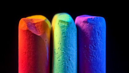 colorful neon chalk, dark background