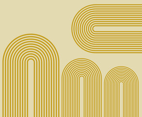 Obraz premium Abstract boho seamless geometric design with golden four arches with a grey-green background