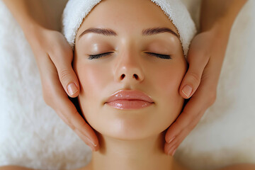 Beautiful woman applying facial spa massage in beauty Generative Ai.
