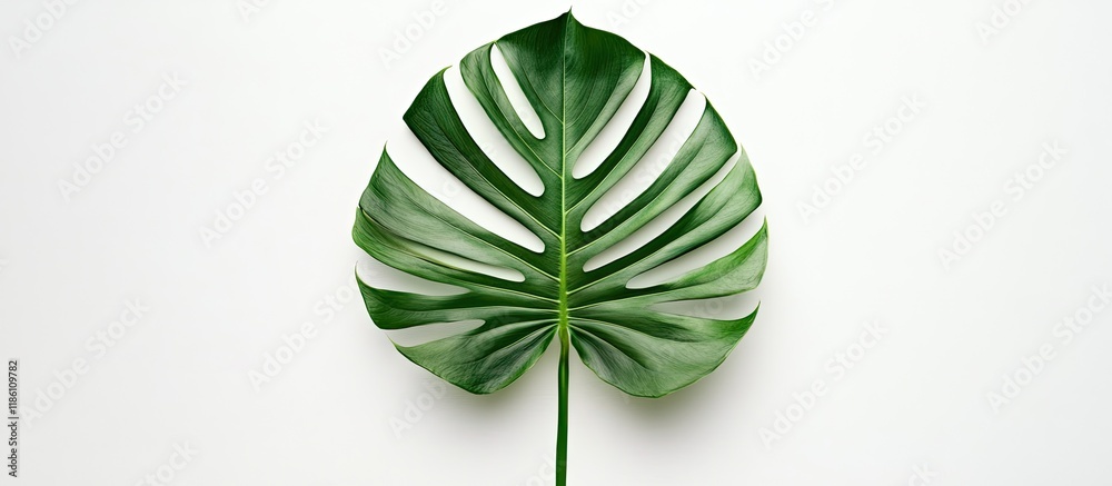 Aufkleber Beautiful vibrant tropical leaf on a white background top view. with copy space image. Place for adding text or design