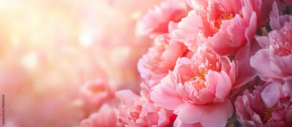 Fototapete lovely peony flowers on a colorful background with room for text. with copy space image. place for a