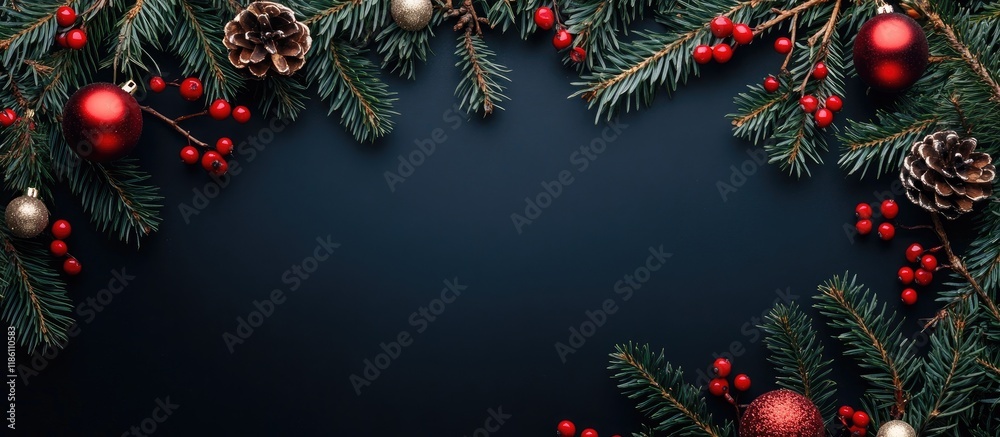 Aufkleber christmas flat lay on a black background. with copy space image. place for adding text or design