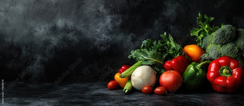Aufkleber vegetables on a dark backdrop. with copy space image. Place for adding text or design