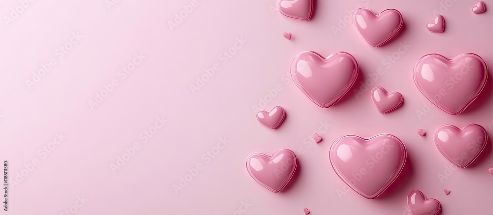 Aufkleber Valentine s Day pink greeting card featuring hearts and blank space for text. with copy space image. Place for adding text or design