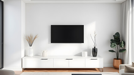TV unit, wall and living room mockup minimalist. Generative AI