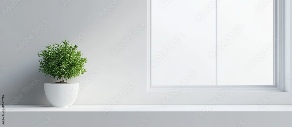 Leinwandbilder white desk space available for your decoration and a window featuring a small green plant. with copy