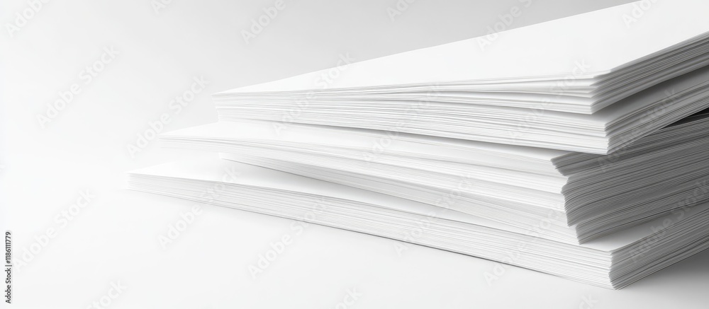 Leinwandbilder Stack of white paper on a white background. with copy space image. Place for adding text or design