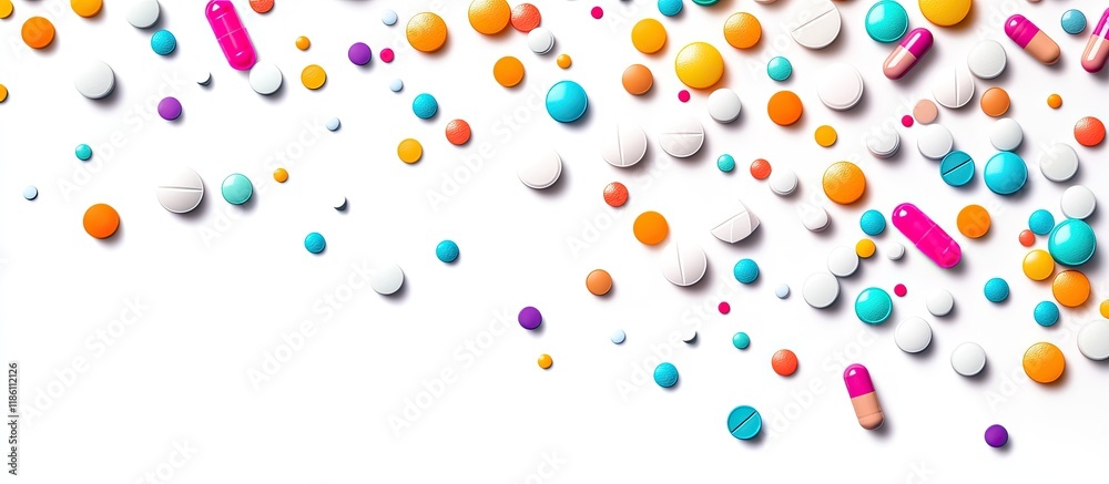 Poster pills on a white background various colorful pills on white background pill cut out capsule medicine