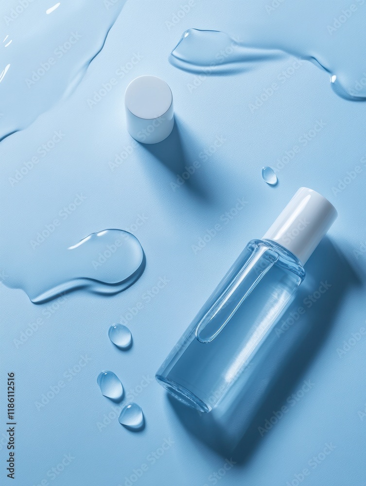 Aufkleber droplets of sanitizer eliminate bacteria on a blue surface during a clean and disinfect routine in a